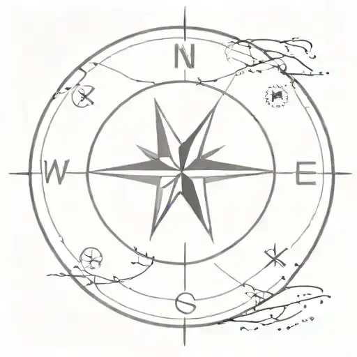 A Minimalist Tattoo Of A Compass Rose With Hiking Trail Markings
