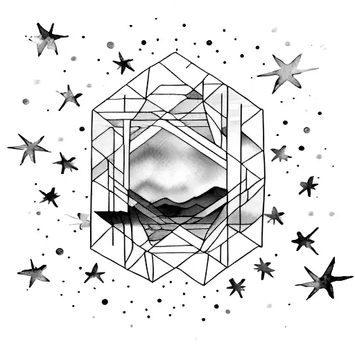 A Watercolor Painting Of A Star-filled Sky Reflected In A Calm Lake