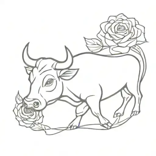 Bull With A Rose Intertwined