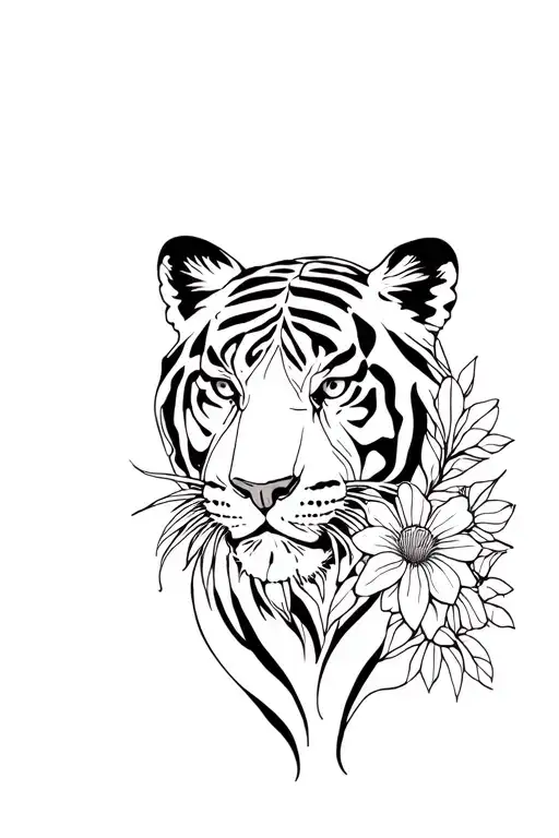 Tiger With Flowers