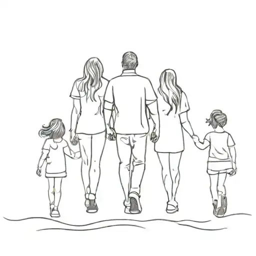 Dad Walking With Three Daughters