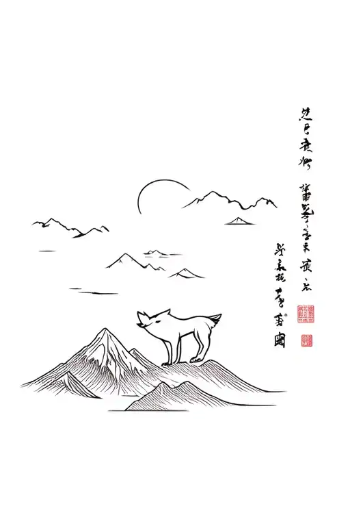 Japan And World And Fox And Mountain Landscape