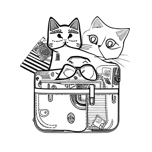 A Suitcase With Travel Stickers And A Cat Peeking Out