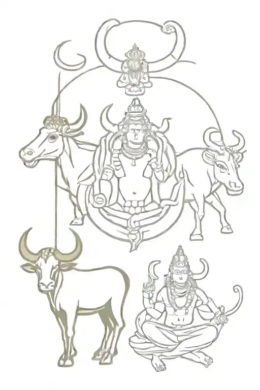 Shiva With Nandi Bull And Anjenya With Ram