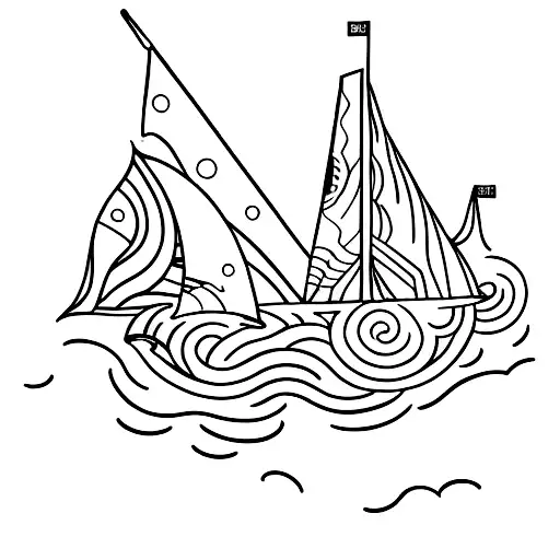 A Minimalist Tattoo Of A Lazer Sail Boat Gliding Across The Water