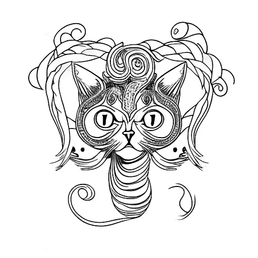 A Tattoo Of A Cat With A Medusa-like Hairstyle
