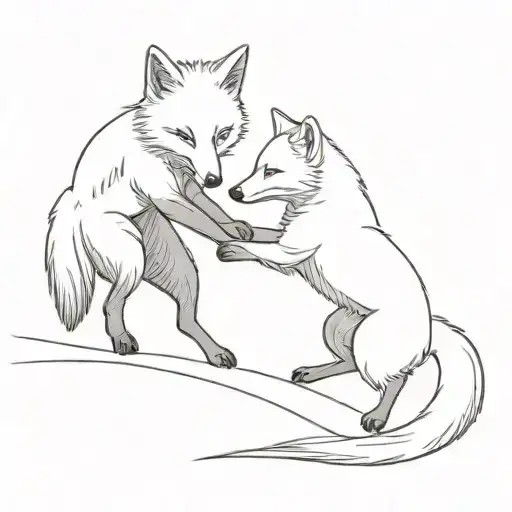 One Black Fox And One White Fox Playing Tug Of War