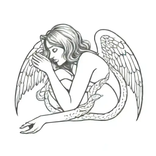 Girl Fallen Angel With Snake Around Hand