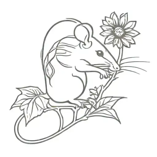 Rat Holding A Sunflower By Its Stem