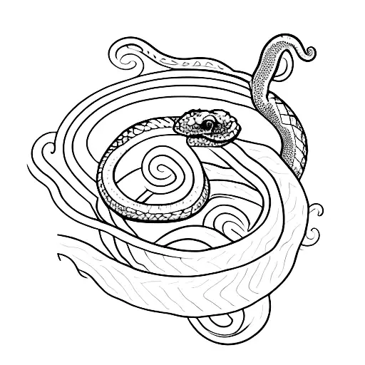 An Ouroboros Snake Wrapped Around A Delicate Flower