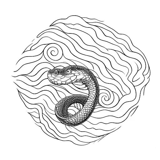 An Intricate Minimalist Design Of An Ouroboros Snake Formed By Waves And Seashells