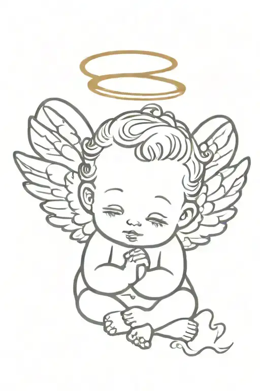 Simple And Small Design For A Lost Baby Angel With Wings And Halo