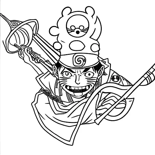 Design A Tattoo Featuring A Trombone With Naruto And One Piece Characters Playing It