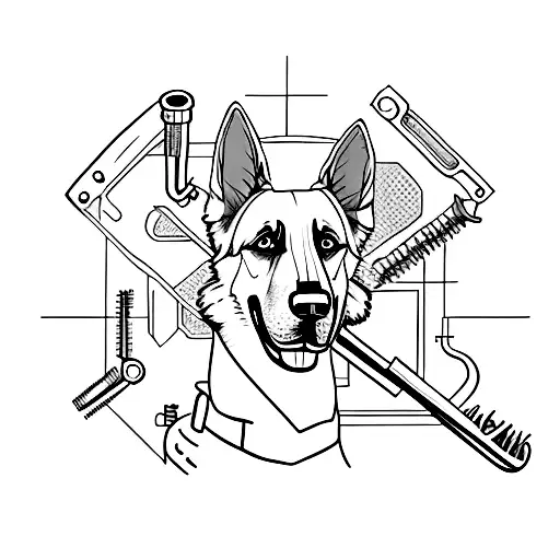 A German Shepherd Playing With A Pipe Wrench