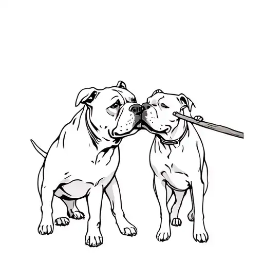 American Bully Dog And Pitbull Dog Playing Together With A Stick