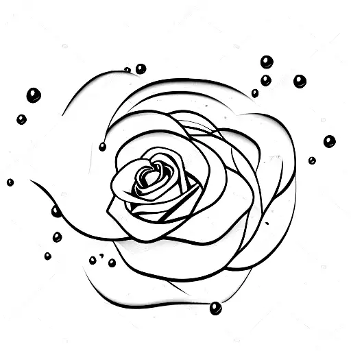 A Minimalist Tattoo Of A Rose With Water Droplets On The Water Line