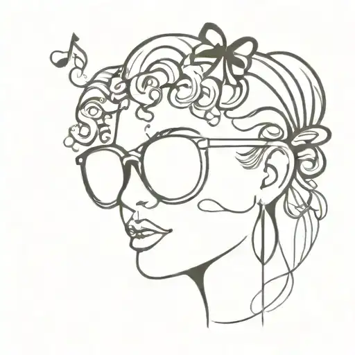 Curly Hair Skyline With Bow And Sunglasses Reflecting Music Notes