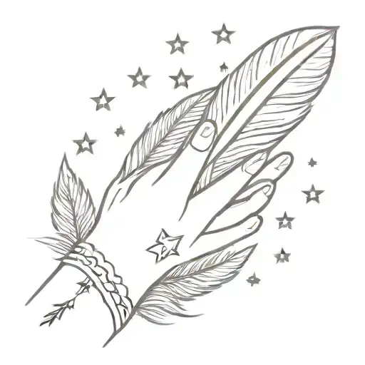 Hand Holding Feather With Stars