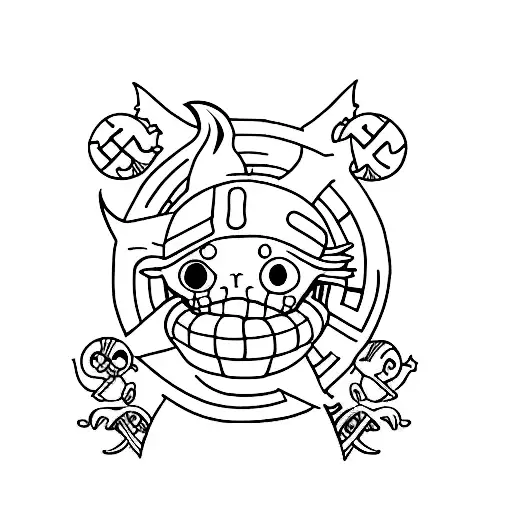 A Minimalist Tattoo Of The Characters From One Piece And Naruto