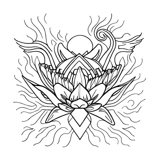 Fine Line Phoenix Guarding A Lotus