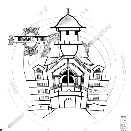 One Line Medieval Bell Tower Shape In The Middle Of Old University Building