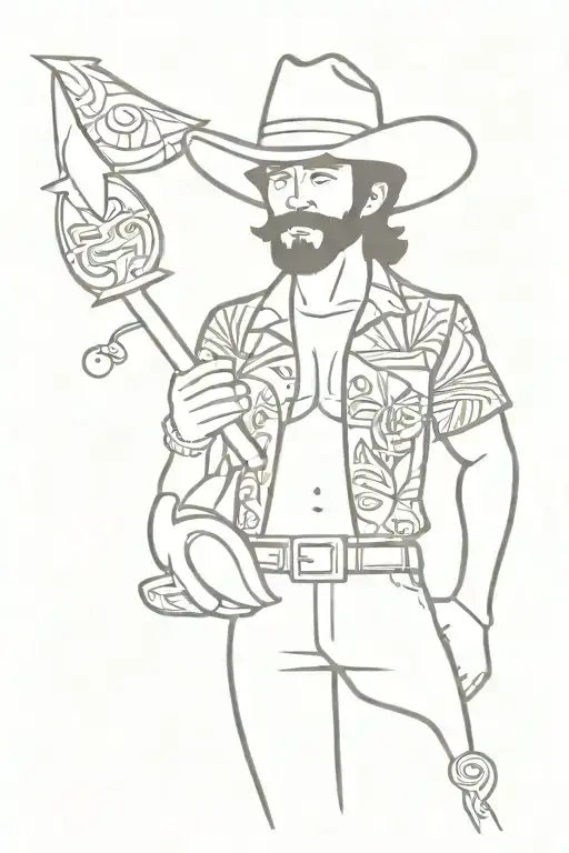 Space Cowboy In A Hawaiian Shirt With A Tiki Head
