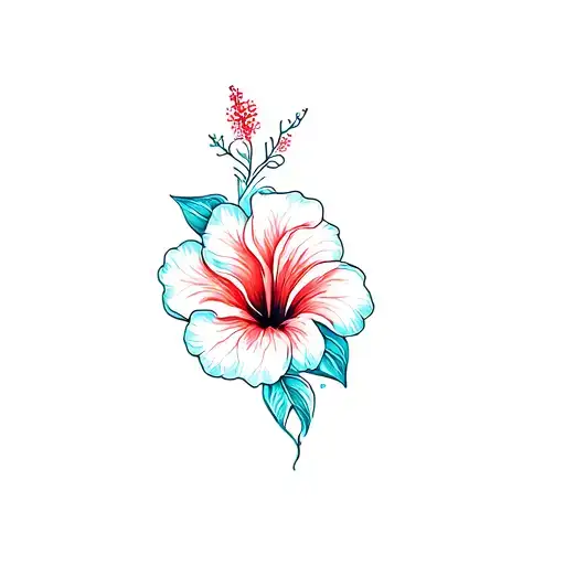 Hibiscus Flower With Ocean Waves