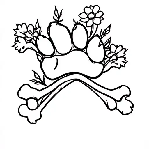 Skull And Crossbones & Flowers Growing Dog Paw