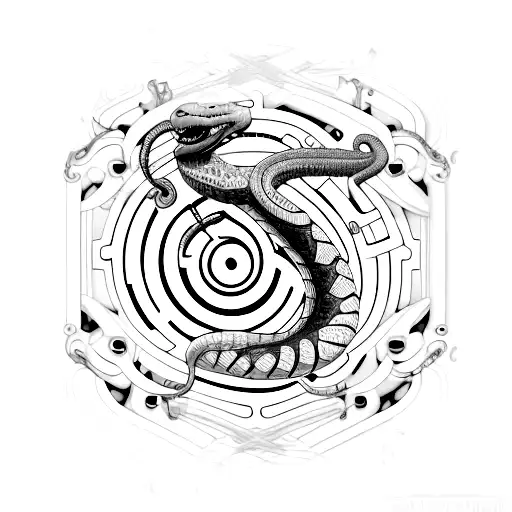 A Dreamy Biomechanical Snake Intertwining With Cybernetic Elements