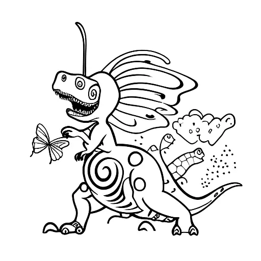 A Dinosaur With A Butterfly Sat On Its Nose