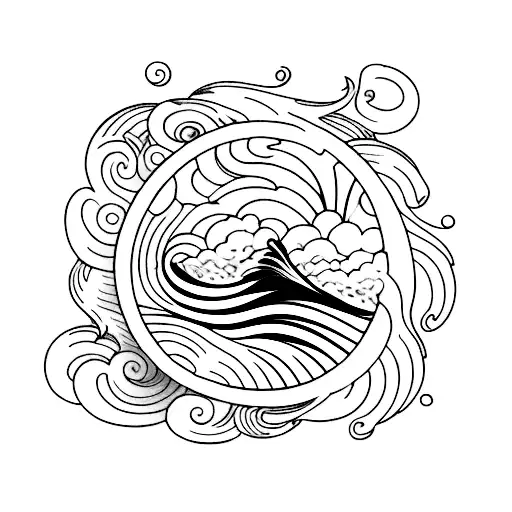 An Intricate Tattoo Showcasing The Beauty Of Ocean Waves Crashing Against The Shore