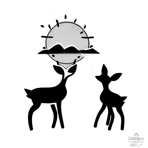 Little Deer Looking At The Sun And Standing By A River