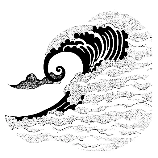 Big Wave Inside Japanese Ink Circle