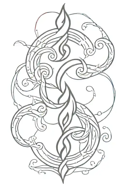 Fire And Water Glyph Symbol Intertwined With Psychedelic