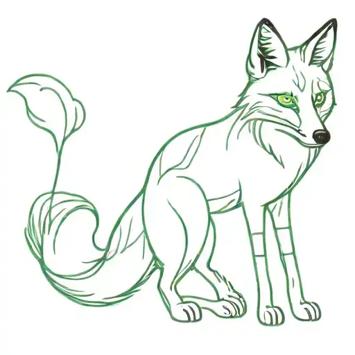 A Fox With Green Eyes And Long Hair Tattoo Holding Open