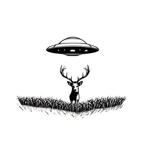 Ufo Hovering Over Corn Field That Is Splitting Open To Reveal Deer In Beam Of Ufo