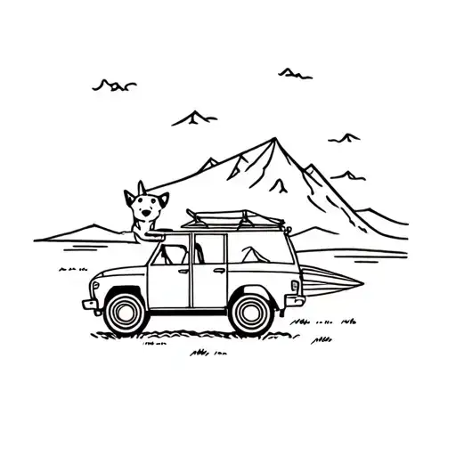 Tattoo Road Trip Dog Surf Camping Car Driving