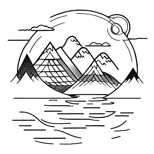 Mountain Scene With Lake And Cabin