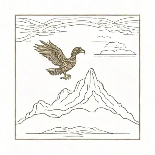 A Dodo Flying Over The Ocean In Front Of A Volcano In The Style Of Jack Sparrow's