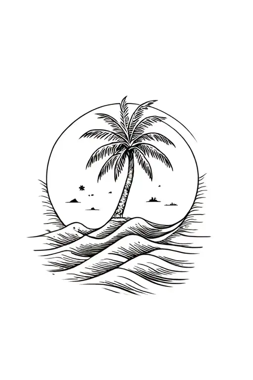 Palm Tree And Wave Inside Surrounded