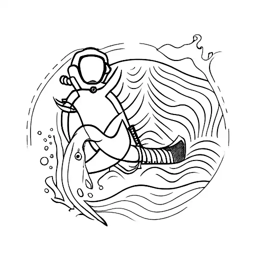 A Minimalistic Representation Of A Scuba Diver Descending Into A Dark Underwater Cave