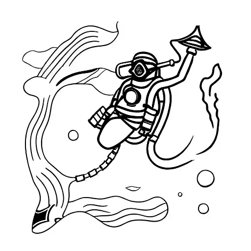 A Minimalistic Representation Of A Scuba Diver Descending Into A Dark Underwater Cave