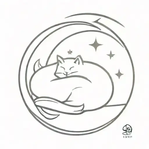 Sleeping Cat On Crescent Moon