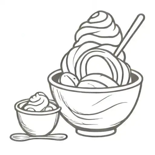 Tattoo Idea Black And White Sketch Bowl Of Ice Cream Two Spoons With Syrup 2D