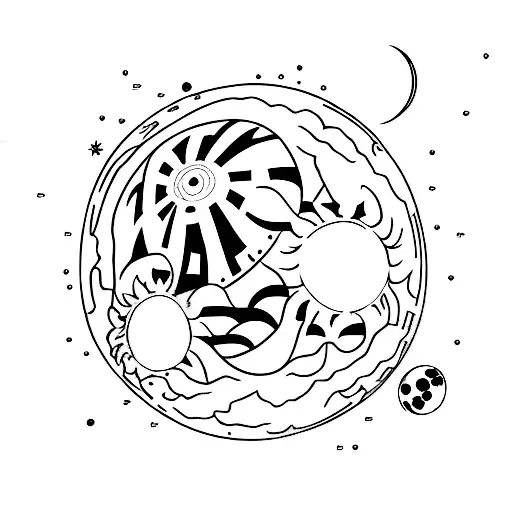 A Minimalist Tattoo Of The Death Star With A Planet Exploding