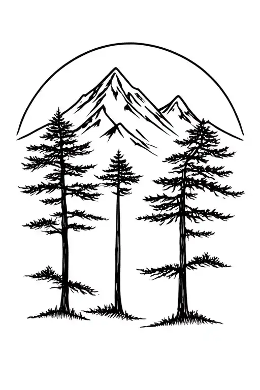 3 Trees With Mountain Behind Them