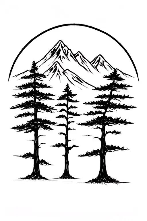 3 Trees With Mountain Behind Them