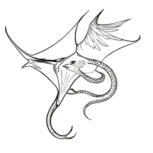 Eagle Ray And A Snake Intertwined