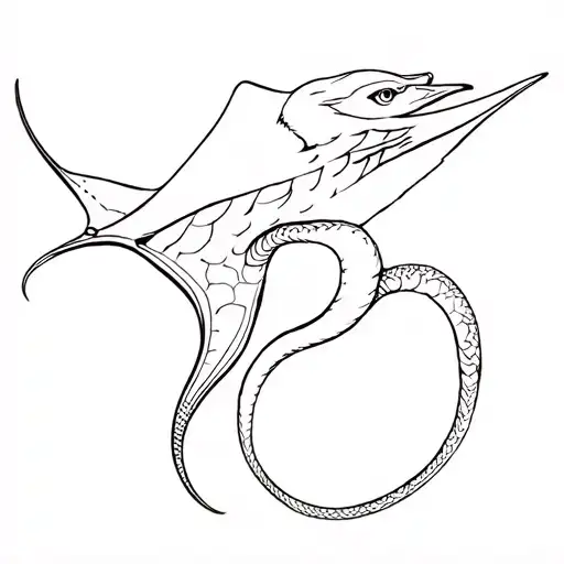 Eagle Ray And A Snake Intertwined