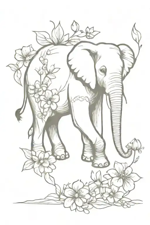 Elephant With Spring Flowers Surrounding